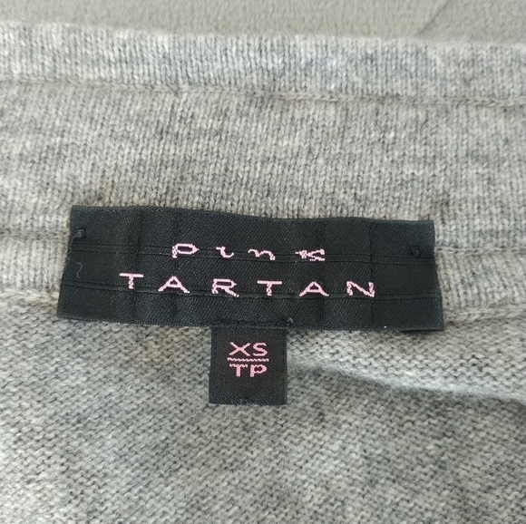 Pink Tartan Cashmere Blend Grey Sequins Trim Cardigan XS - Picture 6 of 14